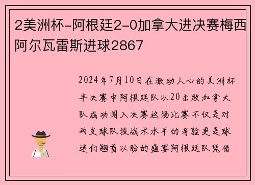 2美洲杯-阿根廷2-0加拿大进决赛梅西阿尔瓦雷斯进球2867