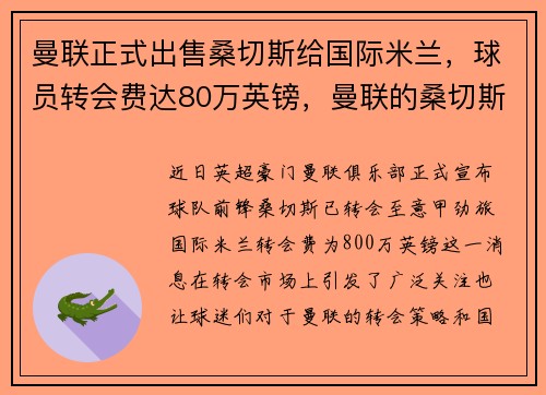 曼联正式出售桑切斯给国际米兰，球员转会费达80万英镑，曼联的桑切斯去哪了